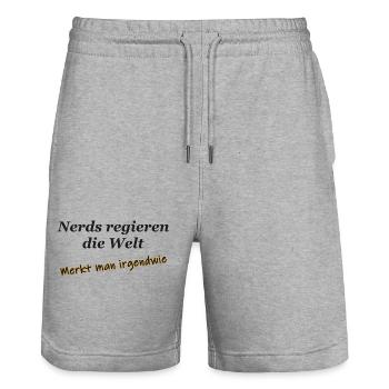 Nerds regieren. Merkt man. Schwarze Schrift. - Stanley/Stella Unisex Bio Joggingshorts Trainer  - Grau meliert - Vorne - Nik (191cm) & Marisol (170cm)