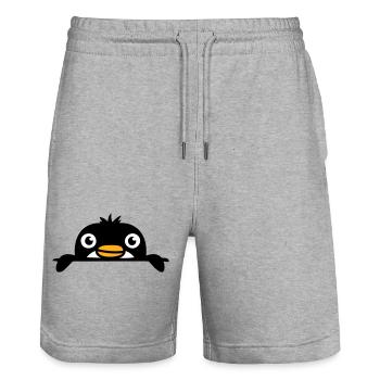 Little penguin peeking sweetly from behind wall child - Stanley/Stella Trainer Unisex Organic Jogging Shorts - heather grey - Front - Nik (191cm) & Marisol (170cm)