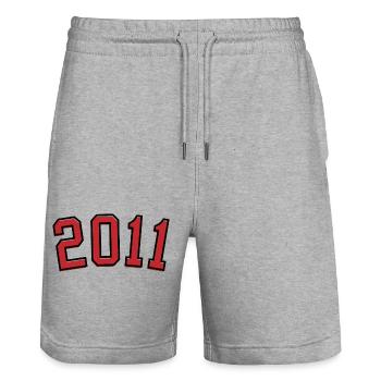Année de naissance sport 2011 - Short de jogging bio TRAINER Stanley/Stella unisexe - gris chiné - Devant - Nik (191cm) & Marisol (170cm)