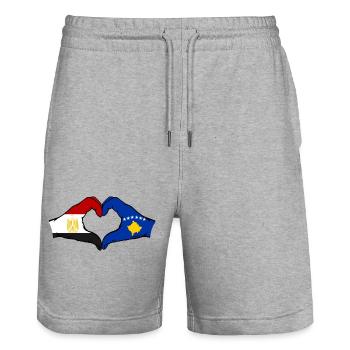 Égypte Kosovo Drapeau Mains Coeur Forme - Short de jogging bio TRAINER Stanley/Stella unisexe - gris chiné - Devant - Nik (191cm) & Marisol (170cm)