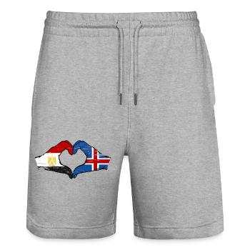 Egypt Iceland flag hands heart shape used - Stanley/Stella Trainer Unisex Organic Jogging Shorts - heather grey - Front - Nik (191cm) & Marisol (170cm)