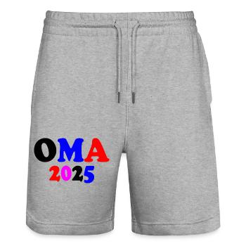 Grandma 2025 - Stanley/Stella Trainer Unisex Organic Jogging Shorts - heather grey - Front - Nik (191cm) & Marisol (170cm)