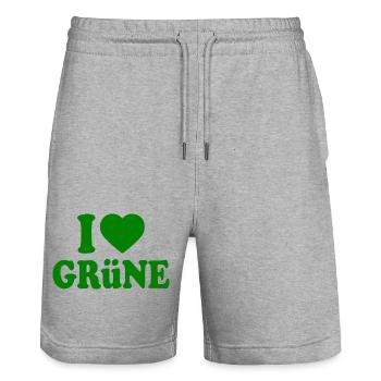 I love grüne - Stanley/Stella Unisex Bio Joggingshorts Trainer  - Grau meliert - Vorne - Nik (191cm) & Marisol (170cm)