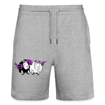 2 Mouton Ange Diable Satan Enfer Mal Paradis Bien - Short de jogging bio TRAINER Stanley/Stella unisexe - gris chiné - Devant - Nik (191cm) & Marisol (170cm)