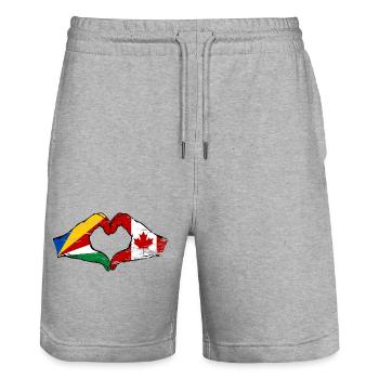 Seychelles Canada drapeau mains forme de coeur utilisé - Short de jogging bio TRAINER Stanley/Stella unisexe - gris chiné - Devant - Nik (191cm) & Marisol (170cm)
