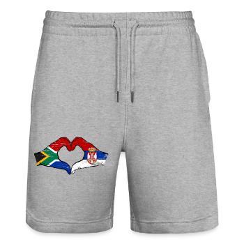 Afrique du Sud Serbie drapeau mains coeur utilisé - Short de jogging bio TRAINER Stanley/Stella unisexe - gris chiné - Devant - Nik (191cm) & Marisol (170cm)