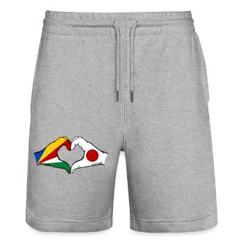 Seychelles Japon Drapeau Mains Coeur Forme - Short de jogging bio TRAINER Stanley/Stella unisexe - gris chiné - Devant - Nik (191cm) & Marisol (170cm)
