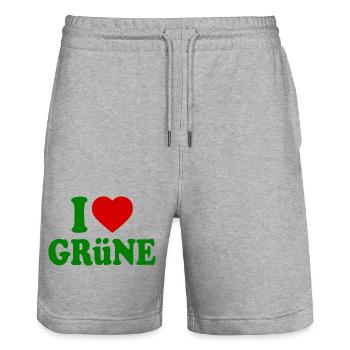 J’adore le vert - Short de jogging bio TRAINER Stanley/Stella unisexe - gris chiné - Devant - Nik (191cm) & Marisol (170cm)