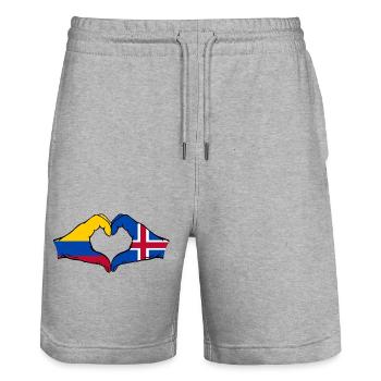 Colombia Iceland Flag Hands Heart Shape - Stanley/Stella Trainer Unisex Organic Jogging Shorts - heather grey - Front - Nik (191cm) & Marisol (170cm)