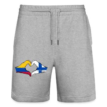 Colombie Finlande Drapeau Mains Coeur Forme Utilisé - Short de jogging bio TRAINER Stanley/Stella unisexe - gris chiné - Devant - Nik (191cm) & Marisol (170cm)