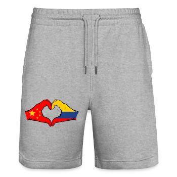 Chine Colombie Drapeau Mains Coeur Forme - Short de jogging bio TRAINER Stanley/Stella unisexe - gris chiné - Devant - Nik (191cm) & Marisol (170cm)