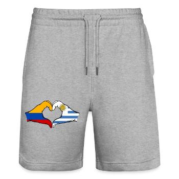 Kolumbien Uruguay Flagge Hände Herzform - Stanley/Stella Unisex Bio Joggingshorts Trainer  - Grau meliert - Vorne - Nik (191cm) & Marisol (170cm)