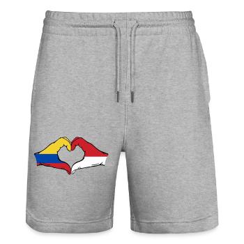 Colombia Indonesia Flag Hands Heart Shape - Stanley/Stella Trainer Unisex Organic Jogging Shorts - heather grey - Front - Nik (191cm) & Marisol (170cm)
