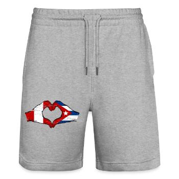 Peru Cuba flag hands heart shape used - Stanley/Stella Trainer Unisex Organic Jogging Shorts - heather grey - Front - Nik (191cm) & Marisol (170cm)