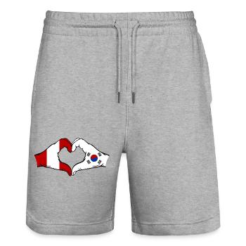 Peru South Korea Flag Hands Heart Shape - Stanley/Stella Trainer Unisex Organic Jogging Shorts - heather grey - Front - Nik (191cm) & Marisol (170cm)