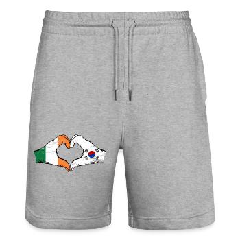 Irlande Corée du Sud Drapeau Mains Coeur Forme Utilisé - Short de jogging bio TRAINER Stanley/Stella unisexe - gris chiné - Devant - Nik (191cm) & Marisol (170cm)