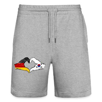 Allemagne Corée du Sud Drapeau Mains Coeur Forme Utilisé - Short de jogging bio TRAINER Stanley/Stella unisexe - gris chiné - Devant - Nik (191cm) & Marisol (170cm)