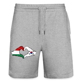 Hongrie Corée du Sud Drapeau Mains Coeur Forme Utilisé - Short de jogging bio TRAINER Stanley/Stella unisexe - gris chiné - Devant - Nik (191cm) & Marisol (170cm)