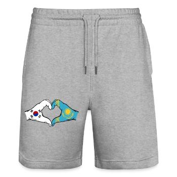 Südkorea Kasachstan Flagge Hände Herzform - Stanley/Stella Unisex Bio Joggingshorts Trainer  - Grau meliert - Vorne - Nik (191cm) & Marisol (170cm)