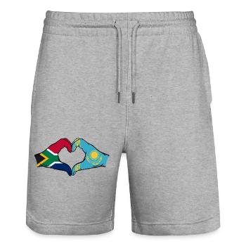 Afrique du Sud Kazakhstan Drapeau Mains Coeur Forme - Short de jogging bio TRAINER Stanley/Stella unisexe - gris chiné - Devant - Nik (191cm) & Marisol (170cm)