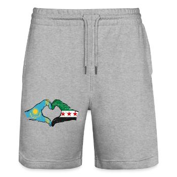 Kazakhstan Syria Flag Hands Heart Shape Used - Stanley/Stella Trainer Unisex Organic Jogging Shorts - heather grey - Front - Nik (191cm) & Marisol (170cm)