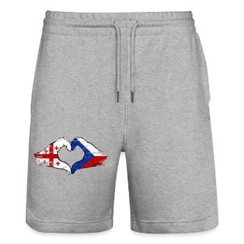 Georgien Tschechien Flagge Hände Herzform used - Stanley/Stella Unisex Bio Joggingshorts Trainer  - Grau meliert - Vorne - Nik (191cm) & Marisol (170cm)