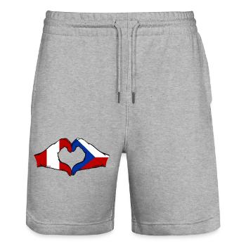 Pérou République tchèque Drapeau Mains Coeur Forme - Short de jogging bio TRAINER Stanley/Stella unisexe - gris chiné - Devant - Nik (191cm) & Marisol (170cm)