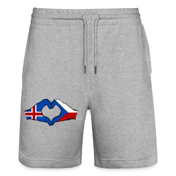 Iceland Czech Republic Flag Hands Heart Shape - Stanley/Stella Trainer Unisex Organic Jogging Shorts - heather grey - Front - Nik (191cm) & Marisol (170cm)
