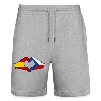 Spain Czech Republic Flag Hands Heart - Stanley/Stella Trainer Unisex Organic Jogging Shorts - heather grey - Front - Nik (191cm) & Marisol (170cm)