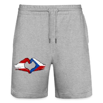 Austria Czech Republic Flag Hands Heart Shape Used - Stanley/Stella Trainer Unisex Organic Jogging Shorts - heather grey - Front - Nik (191cm) & Marisol (170cm)