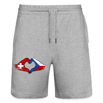 Switzerland Czech Republic Flag Hands Heart Shape Used - Stanley/Stella Trainer Unisex Organic Jogging Shorts - heather grey - Front - Nik (191cm) & Marisol (170cm)