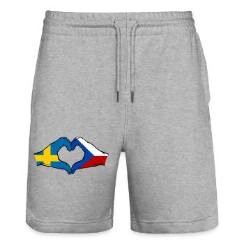 Sweden Czech Republic Flag Hands Heart Shape - Stanley/Stella Trainer Unisex Organic Jogging Shorts - heather grey - Front - Nik (191cm) & Marisol (170cm)