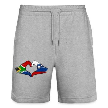 Südafrika Slowenien Flagge Hände Herzform used - Stanley/Stella Unisex Bio Joggingshorts Trainer  - Grau meliert - Vorne - Nik (191cm) & Marisol (170cm)