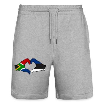 Südafrika Estland Flagge Hände Herzform - Stanley/Stella Unisex Bio Joggingshorts Trainer  - Grau meliert - Vorne - Nik (191cm) & Marisol (170cm)