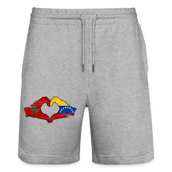 Morocco Venezuela flag hands heart shape used - Stanley/Stella Trainer Unisex Organic Jogging Shorts - heather grey - Front - Nik (191cm) & Marisol (170cm)