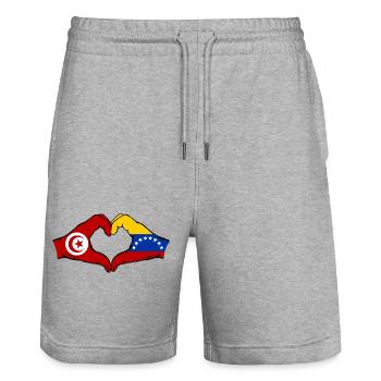 Tunisia Venezuela Flag Hands Heart Shape - Stanley/Stella Trainer Unisex Organic Jogging Shorts - heather grey - Front - Nik (191cm) & Marisol (170cm)