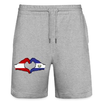 Österreich El Salvador Flagge Hände Herzform - Stanley/Stella Unisex Bio Joggingshorts Trainer  - Grau meliert - Vorne - Nik (191cm) & Marisol (170cm)
