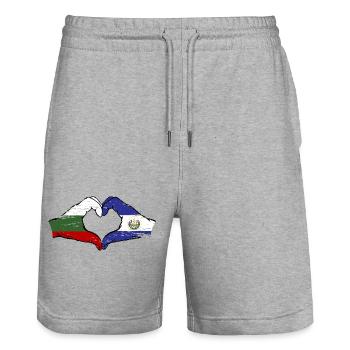Bulgaria El Salvador Flag Hands Heart Shape Used - Stanley/Stella Trainer Unisex Organic Jogging Shorts - heather grey - Front - Nik (191cm) & Marisol (170cm)