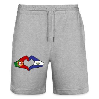 Portugal El Salvador Flag Hands Heart Shape - Stanley/Stella Trainer Unisex Organic Jogging Shorts - heather grey - Front - Nik (191cm) & Marisol (170cm)