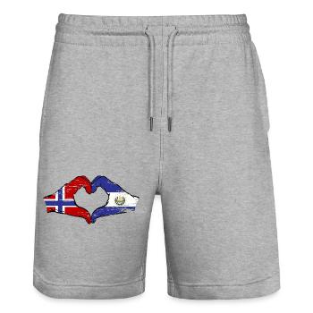 Norway El Salvador flag hands heart shape used - Stanley/Stella Trainer Unisex Organic Jogging Shorts - heather grey - Front - Nik (191cm) & Marisol (170cm)