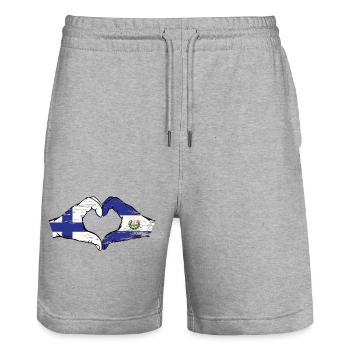 Finlande El Salvador Drapeau Mains Coeur Forme Utilisé - Short de jogging bio TRAINER Stanley/Stella unisexe - gris chiné - Devant - Nik (191cm) & Marisol (170cm)