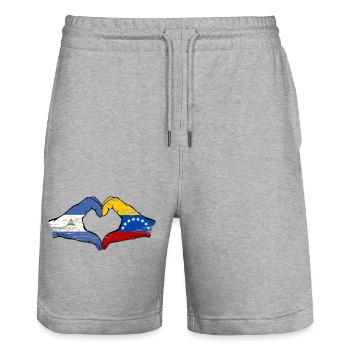 Nicaragua Venezuela flag hands heart shape used - Stanley/Stella Trainer Unisex Organic Jogging Shorts - heather grey - Front - Nik (191cm) & Marisol (170cm)