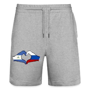 Nicaragua Russie Drapeau Mains Coeur Forme - Short de jogging bio TRAINER Stanley/Stella unisexe - gris chiné - Devant - Nik (191cm) & Marisol (170cm)