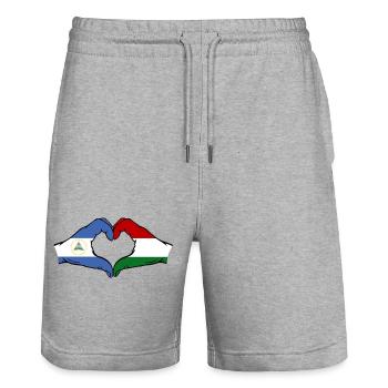 Nicaragua Hungary Flag Hands Heart Shape - Stanley/Stella Trainer Unisex Organic Jogging Shorts - heather grey - Front - Nik (191cm) & Marisol (170cm)