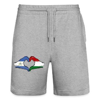 Nicaragua Hongrie drapeau mains forme de coeur utilisé - Short de jogging bio TRAINER Stanley/Stella unisexe - gris chiné - Devant - Nik (191cm) & Marisol (170cm)
