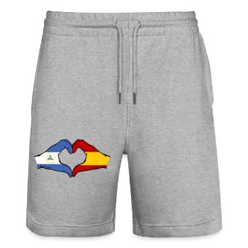 Nicaragua Espagne Drapeau Mains Coeur Forme - Short de jogging bio TRAINER Stanley/Stella unisexe - gris chiné - Devant - Nik (191cm) & Marisol (170cm)