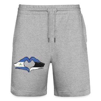 Nicaragua Estonie drapeau mains forme de coeur utilisé - Short de jogging bio TRAINER Stanley/Stella unisexe - gris chiné - Devant - Nik (191cm) & Marisol (170cm)