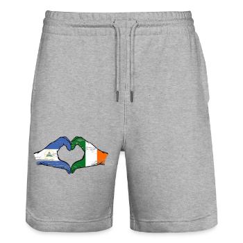 Nicaragua Irlande drapeau mains forme de coeur utilisé - Short de jogging bio TRAINER Stanley/Stella unisexe - gris chiné - Devant - Nik (191cm) & Marisol (170cm)
