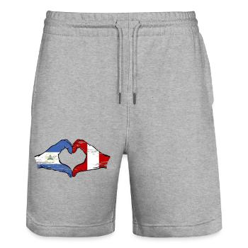 Nicaragua Pérou Drapeau Mains Coeur Forme Utilisé - Short de jogging bio TRAINER Stanley/Stella unisexe - gris chiné - Devant - Nik (191cm) & Marisol (170cm)