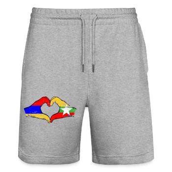 Arménie Myanmar drapeau mains forme de coeur utilisé - Short de jogging bio TRAINER Stanley/Stella unisexe - gris chiné - Devant - Nik (191cm) & Marisol (170cm)